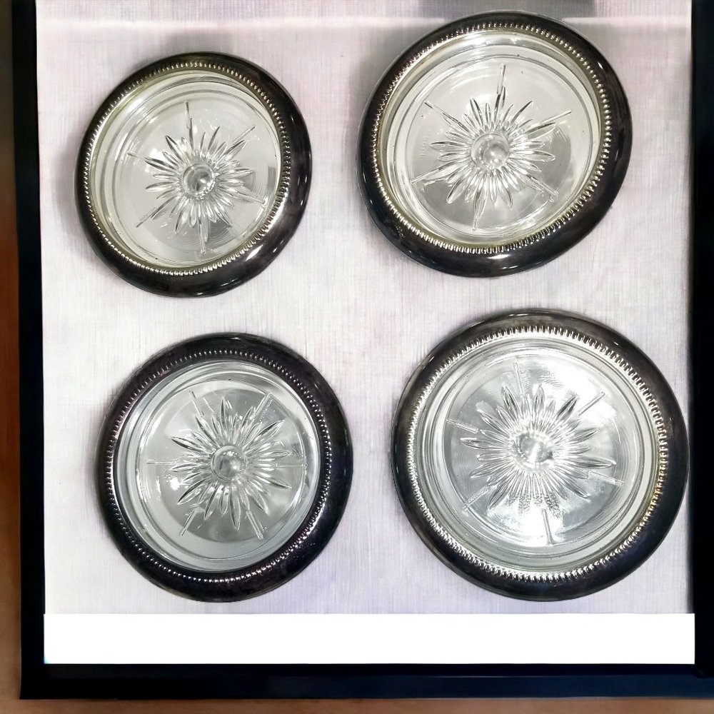 Unique Italian Genuine Crystal Silverplated Coaster by Leonard Set of-4